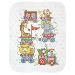 Herrschners Circus Train Baby Quilt Stamped Cross-Stitch Kit -Prym Clover Shop 050470 2 08128.1693400773