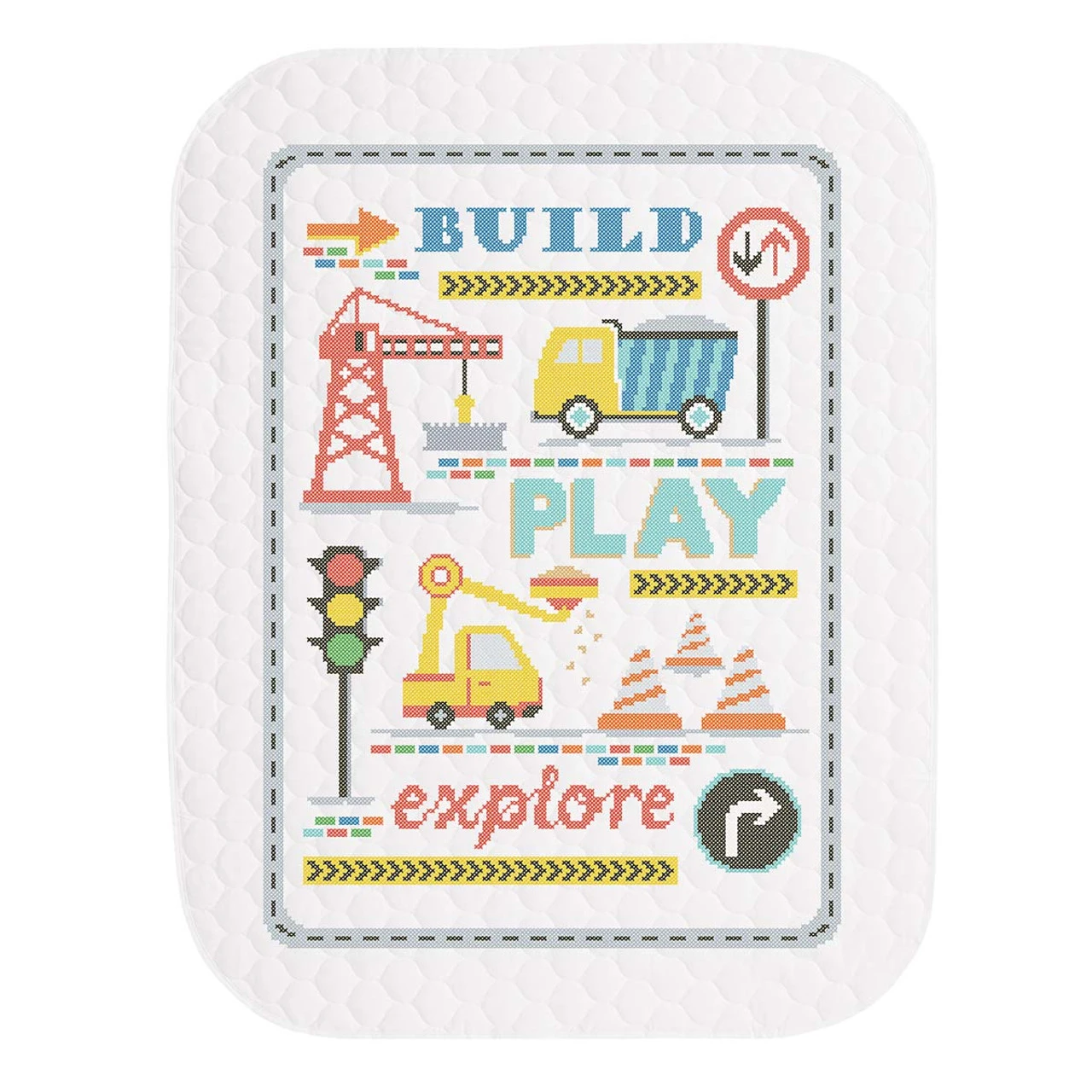 Herrschners Construction Crew Baby Quilt Stamped Cross-Stitch Kit 3 Herrschners Construction Crew Baby Quilt Stamped Cross-Stitch Kit