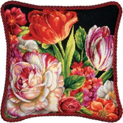 Dimensions Bouquet On Black Needlepoint Kit