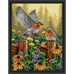 Orchidea Birds On Fence Needlepoint Canvas