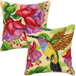 Orchidea Humming Brid & Exotic Flower Pillow Covers Set/2 Needlepoint Kit