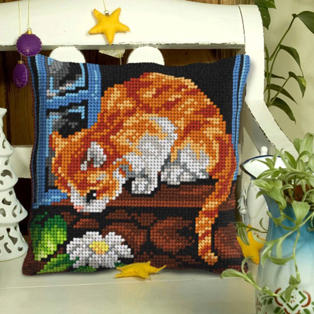 Orchidea Red Cat Pillow Needlepoint Kit 3 Orchidea Red Cat Pillow Needlepoint Kit