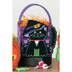Herrschners Halloween Cat Candy Basket Plastic Canvas Kit