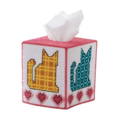 Herrschners Patchwork Kitten Tissue Box Plastic Canvas Kit