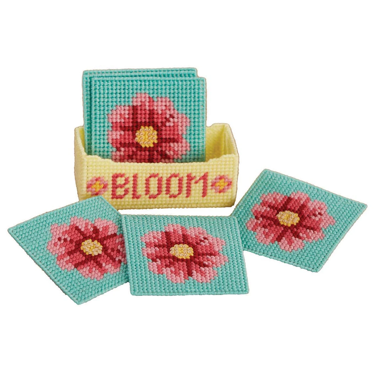Herrschners Bloom Love Coasters Plastic Canvas Kit 3 Herrschners Bloom Love Coasters Plastic Canvas Kit