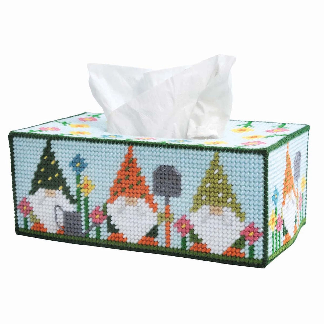 Herrschners Gardening Gnomes Tissue Box Plastic Canvas Kit 3 Herrschners Gardening Gnomes Tissue Box Plastic Canvas Kit