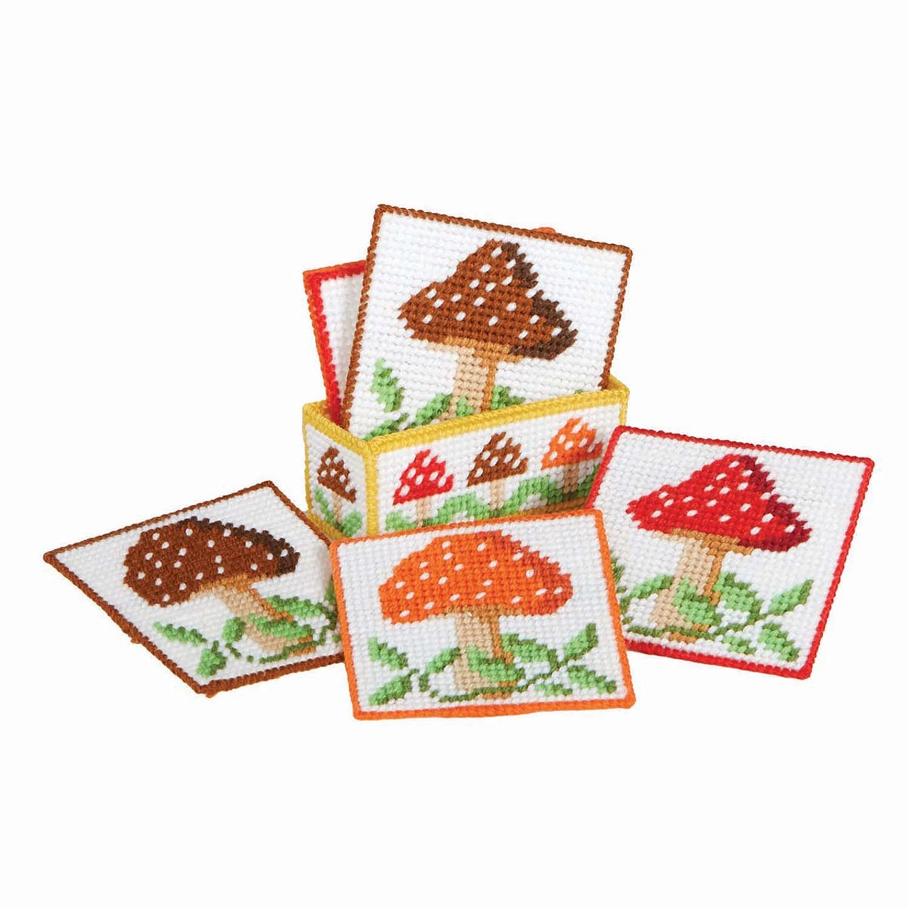 Herrschners Mushroom Coasters Plastic Canvas Kit 3 Herrschners Mushroom Coasters Plastic Canvas Kit