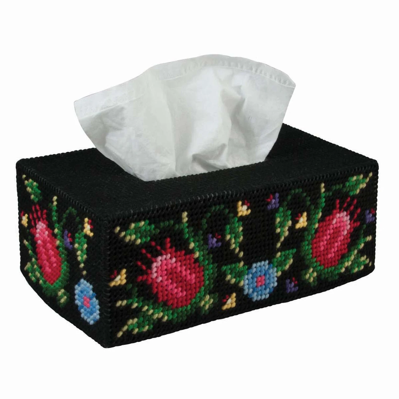Herrschners Folk Art Floral Tissue Box Plastic Canvas Kit 3 Herrschners Folk Art Floral Tissue Box Plastic Canvas Kit