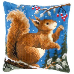 Vervaco Squirrel In Winter Pillow Cover Needlepoint Kit
