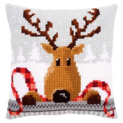 Vervaco Reindeer With A Red Scarf Pillow Cover Needlepoint Kit