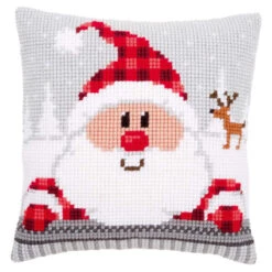 Vervaco Santa In A Plaid Hat Pillow Cover Needlepoint Kit