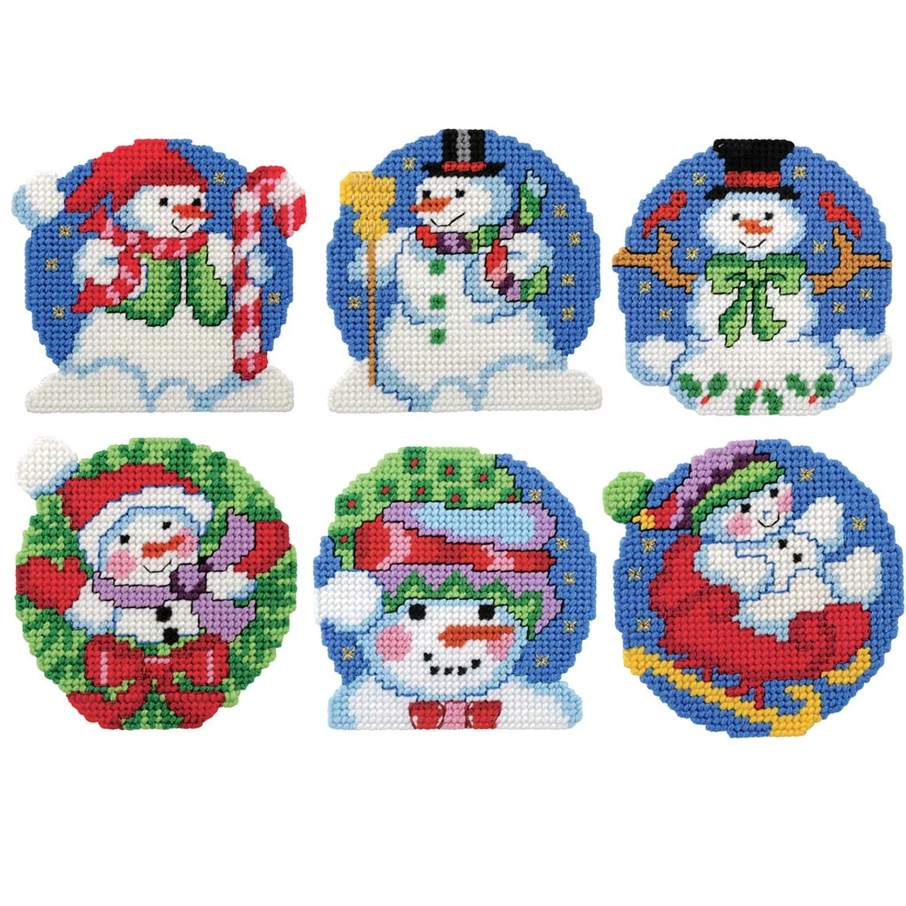 Herrschners Snowmen Fun Ornaments Plastic Canvas Kit 3 Herrschners Snowmen Fun Ornaments Plastic Canvas Kit