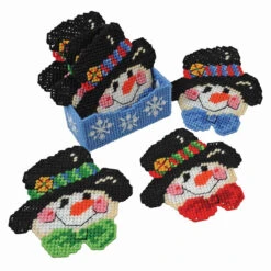 Herrschners Jolly Snowmen Coasters With Holder Plastic Canvas Kit