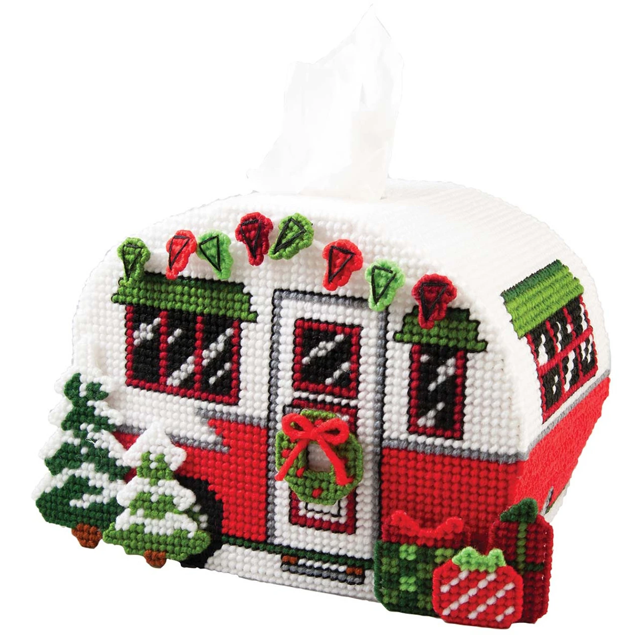 Herrschners Christmas Camper Tissue Box Plastic Canvas Kit 3 Herrschners Christmas Camper Tissue Box Plastic Canvas Kit