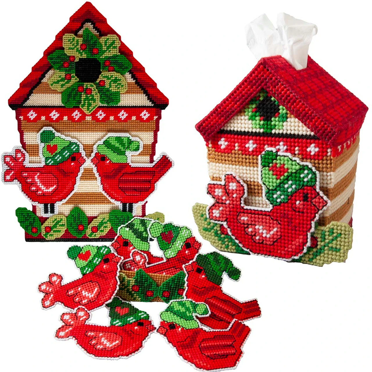 Herrschners Cozy Birdhouse Ensemble Plastic Canvas Stamped Cross-Stitch 3 Herrschners Cozy Birdhouse Ensemble Plastic Canvas Stamped Cross-Stitch