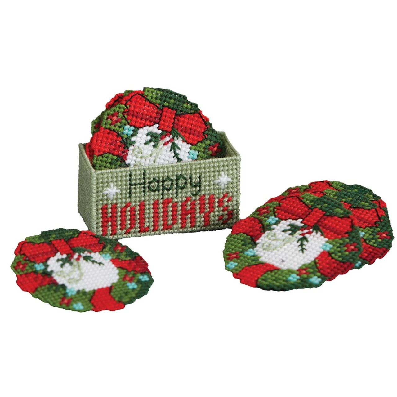 Herrschners Holiday Cheer Coasters Plastic Canvas Kit 3 Herrschners Holiday Cheer Coasters Plastic Canvas Kit