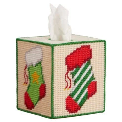 Herrschners Festive Stockings Tissue Box Plastic Canvas Kit -Prym Clover Shop 570578 2 02360.1693467341