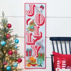 Herrschners Holly Jolly Kittens Wall Hanging Plastic Canvas Kit