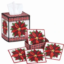 Herrschners Gingham & Poinsettia Set Plastic Canvas